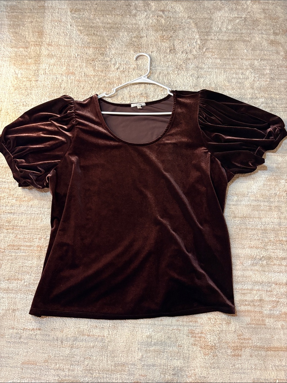 Maurices Dark Plum Velvet Puff-Sleeve Top